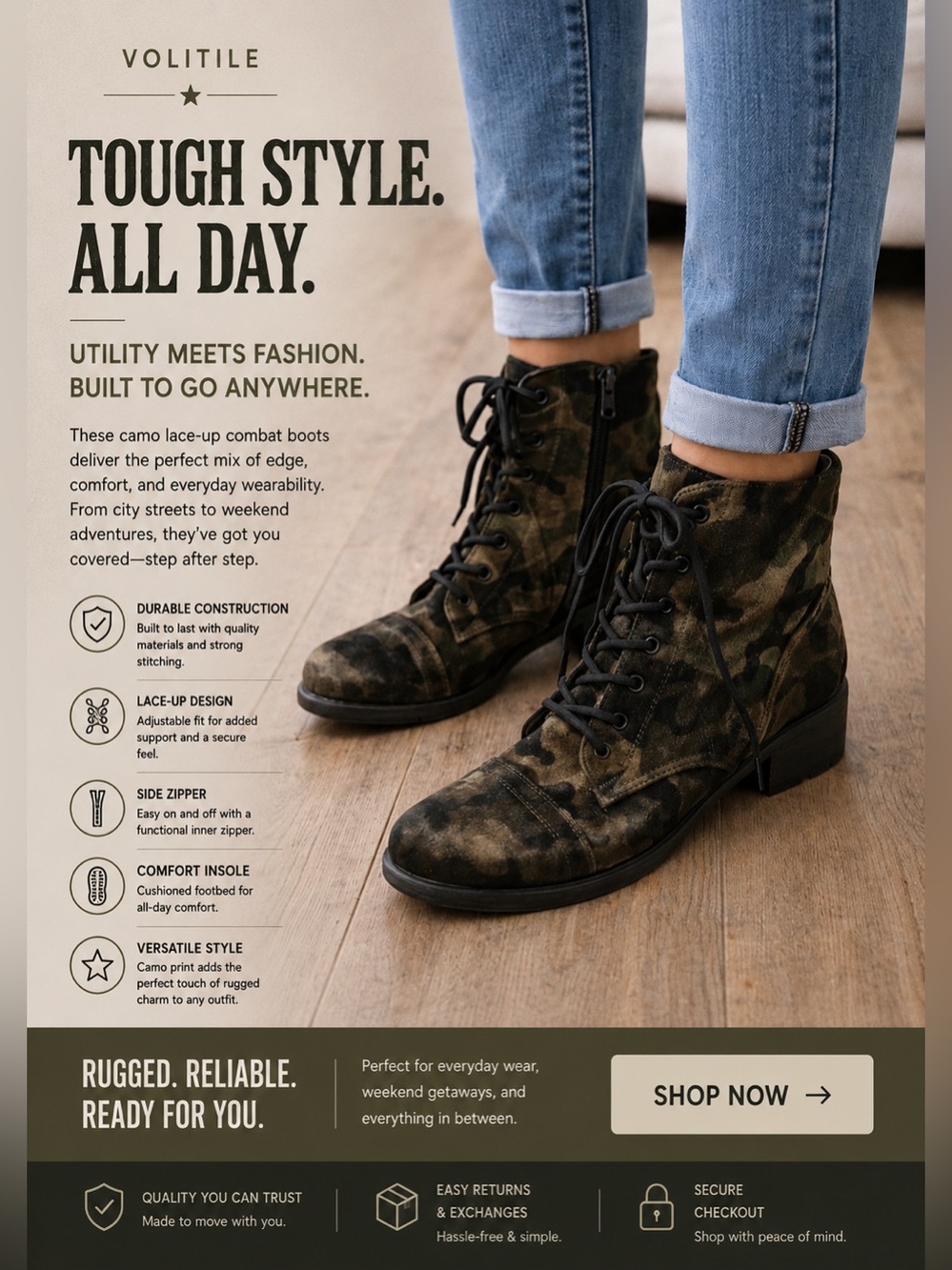 Camo Lace-Up Combat Boots